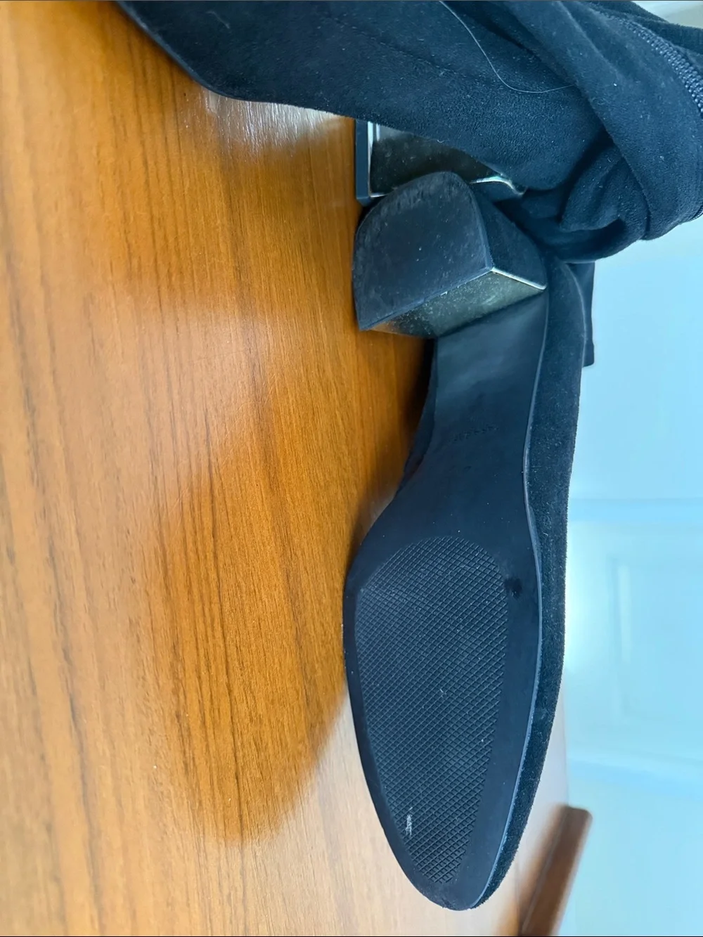 Zara Black Suede Knee-High Block Heel Boots